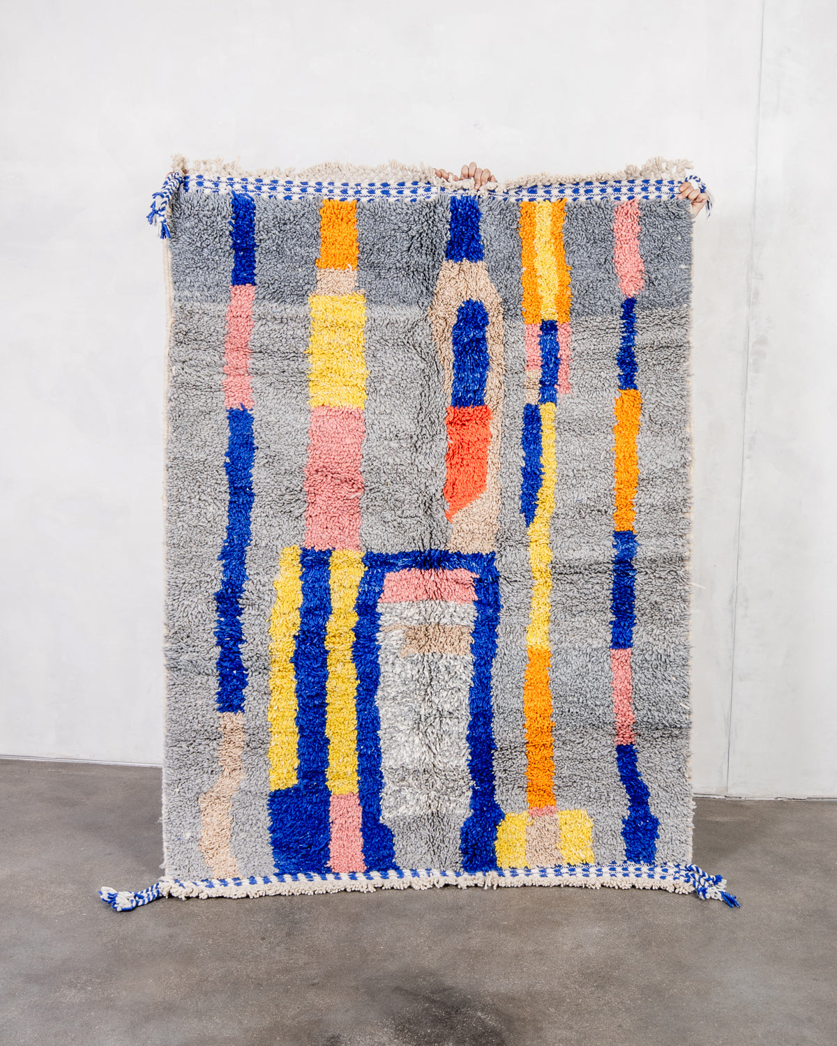 Modern designer handcrafted Berber rug from morocco Beniourain with beautiful colors and patterns