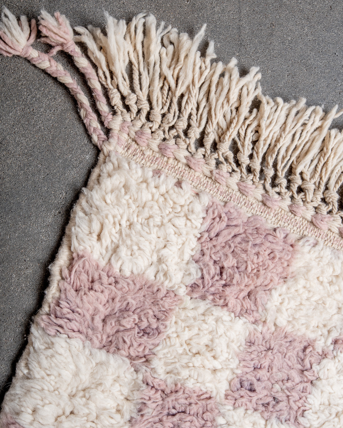 Modern, designer, handcrafted Berber rug from Morocco. Beniourain carpet with beautiful colours and patterns and fluffy wool texture.