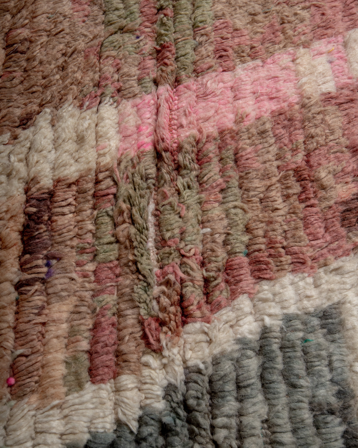 Modern, designer, handcrafted Berber rug from Morocco. Vintage carpet with beautiful colours and patterns and fluffy texture.