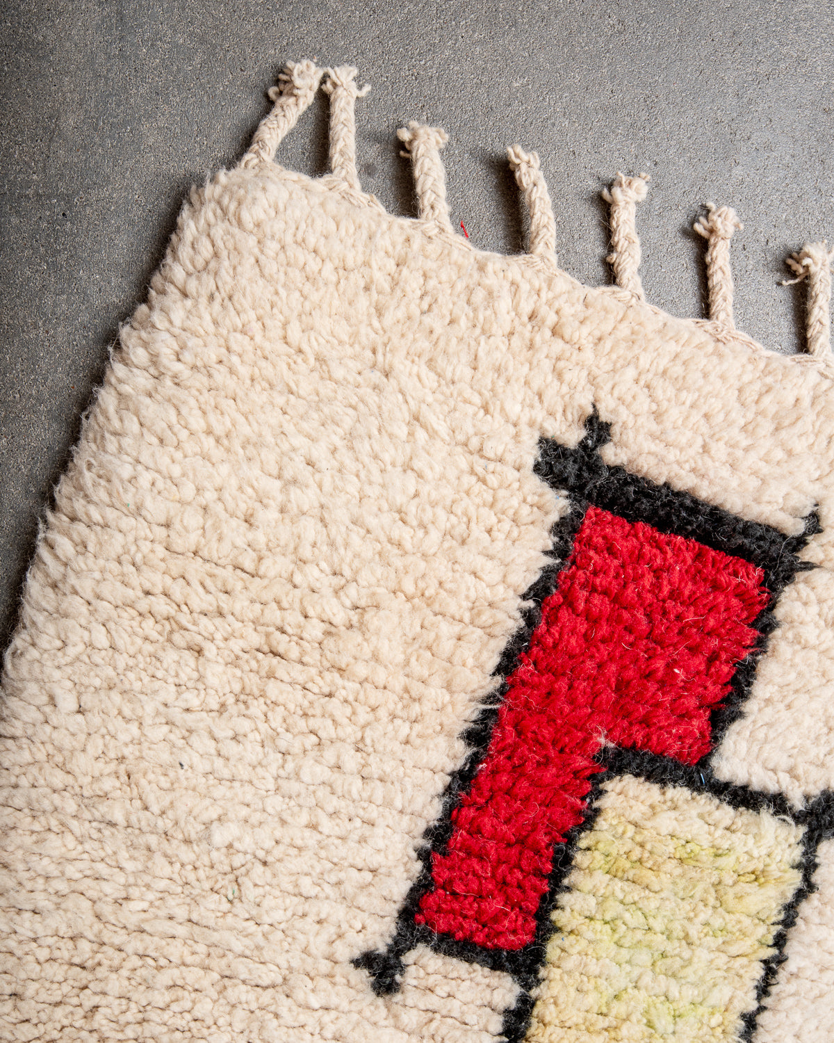 Modern, designer, handcrafted Berber runner rug from Morocco. Beniourain carpet with beautiful colours and patterns and fluffy wool texture.