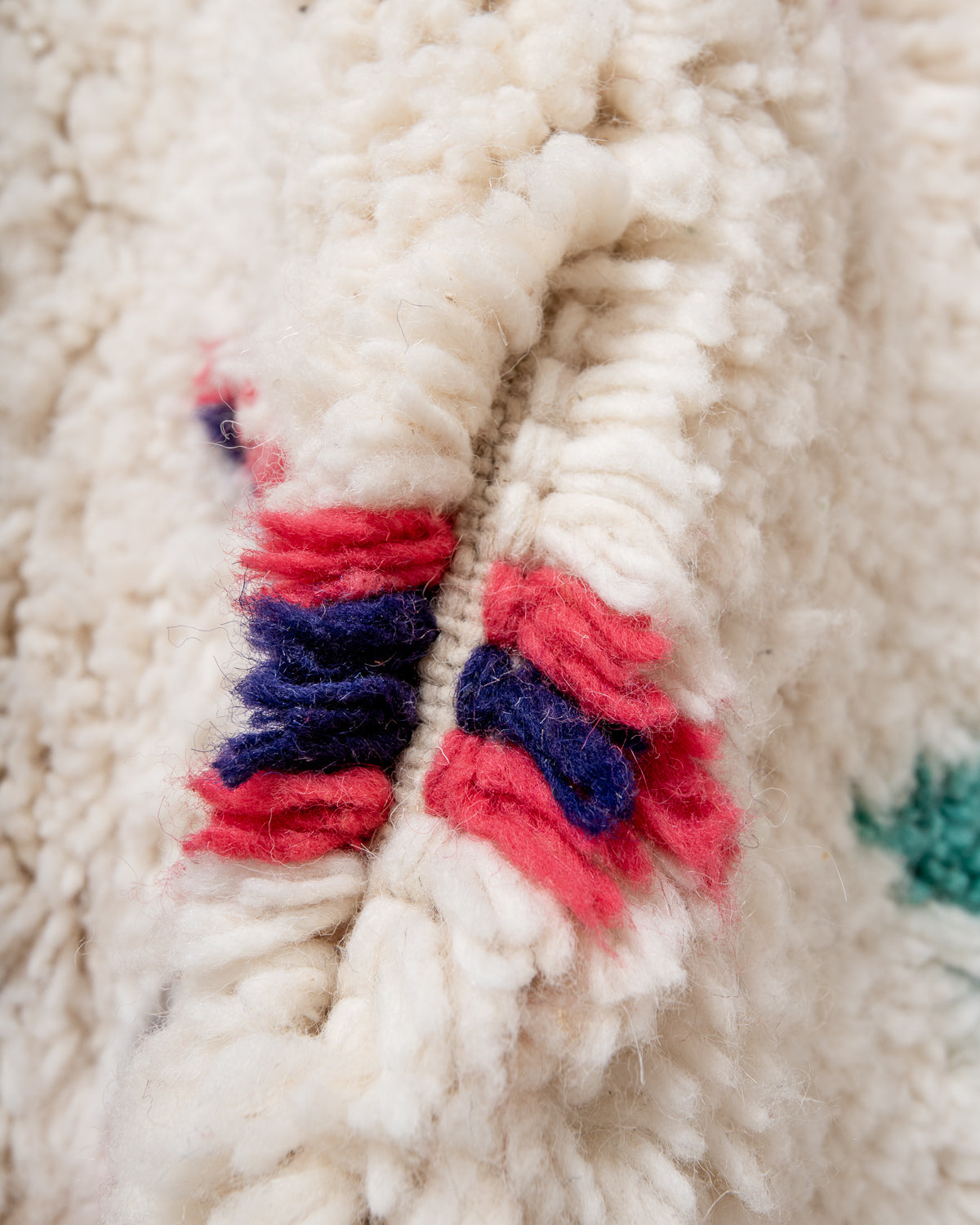 Modern, designer, handcrafted Berber rug from Morocco. Beniourain carpet with beautiful colours and patterns and fluffy wool texture.