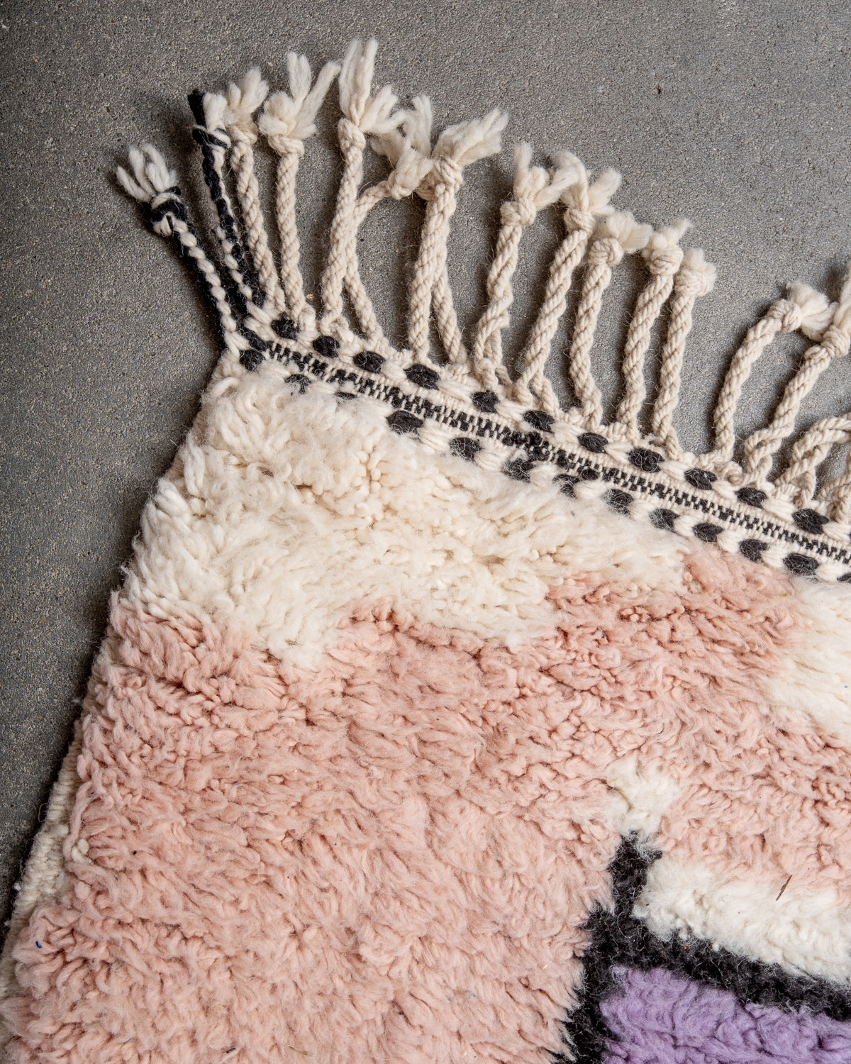 Modern, designer, handcrafted Berber runner rug from Morocco. Beniourain carpet with beautiful colours and patterns and fluffy wool texture.