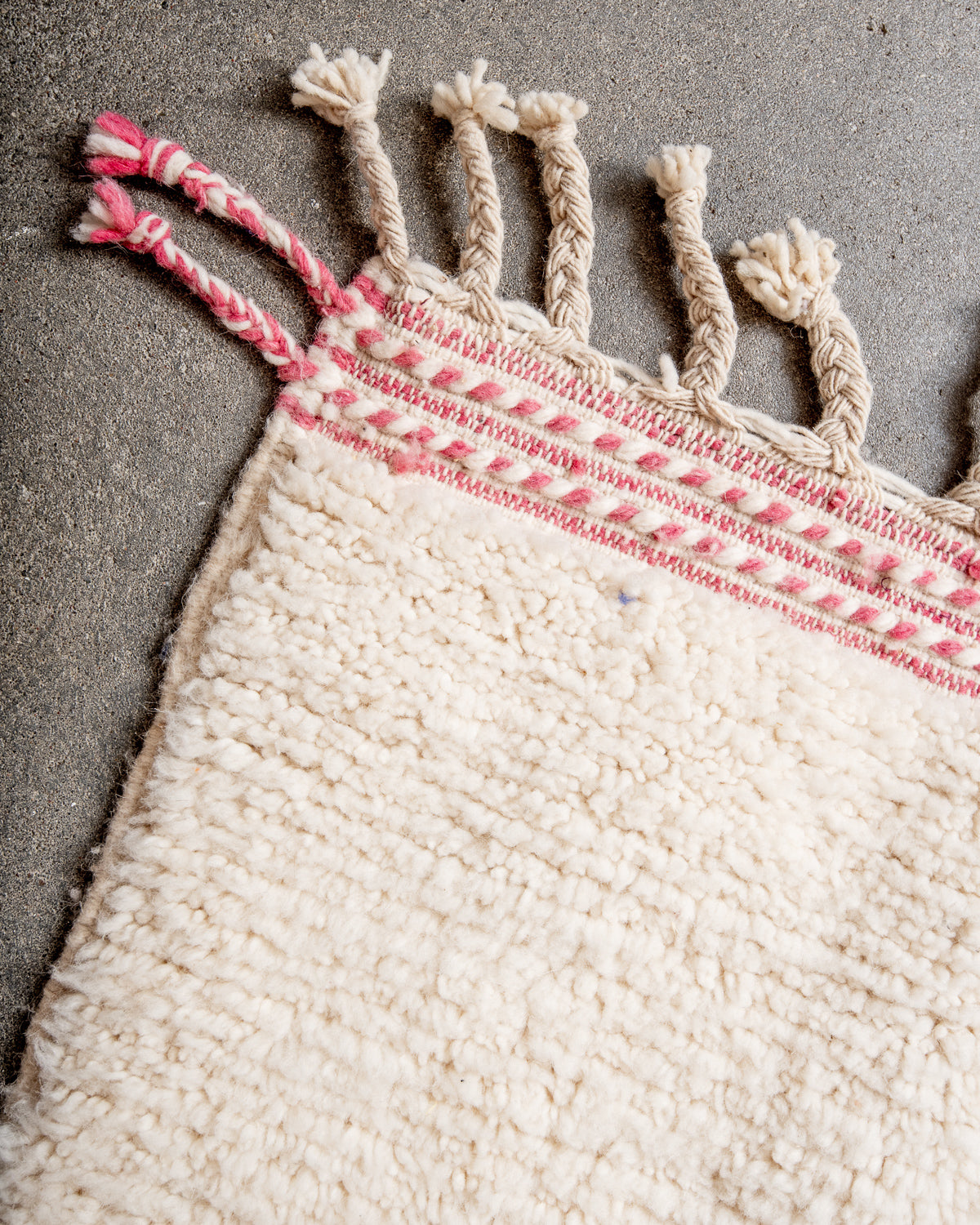 Modern, designer, handcrafted Berber rug from Morocco. Beniourain carpet with beautiful colours and patterns and fluffy wool texture.