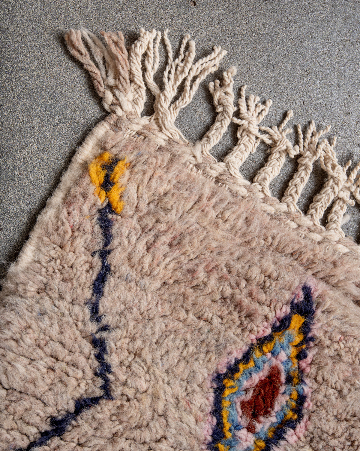 Modern, designer, handcrafted Berber runner rug from Morocco. Beniourain carpet with beautiful colours and patterns and fluffy wool texture.