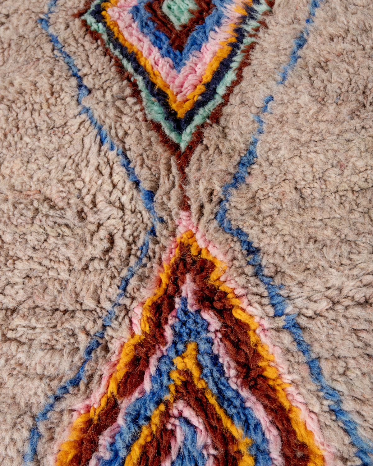 Modern, designer, handcrafted Berber runner rug from Morocco. Beniourain carpet with beautiful colours and patterns and fluffy wool texture.