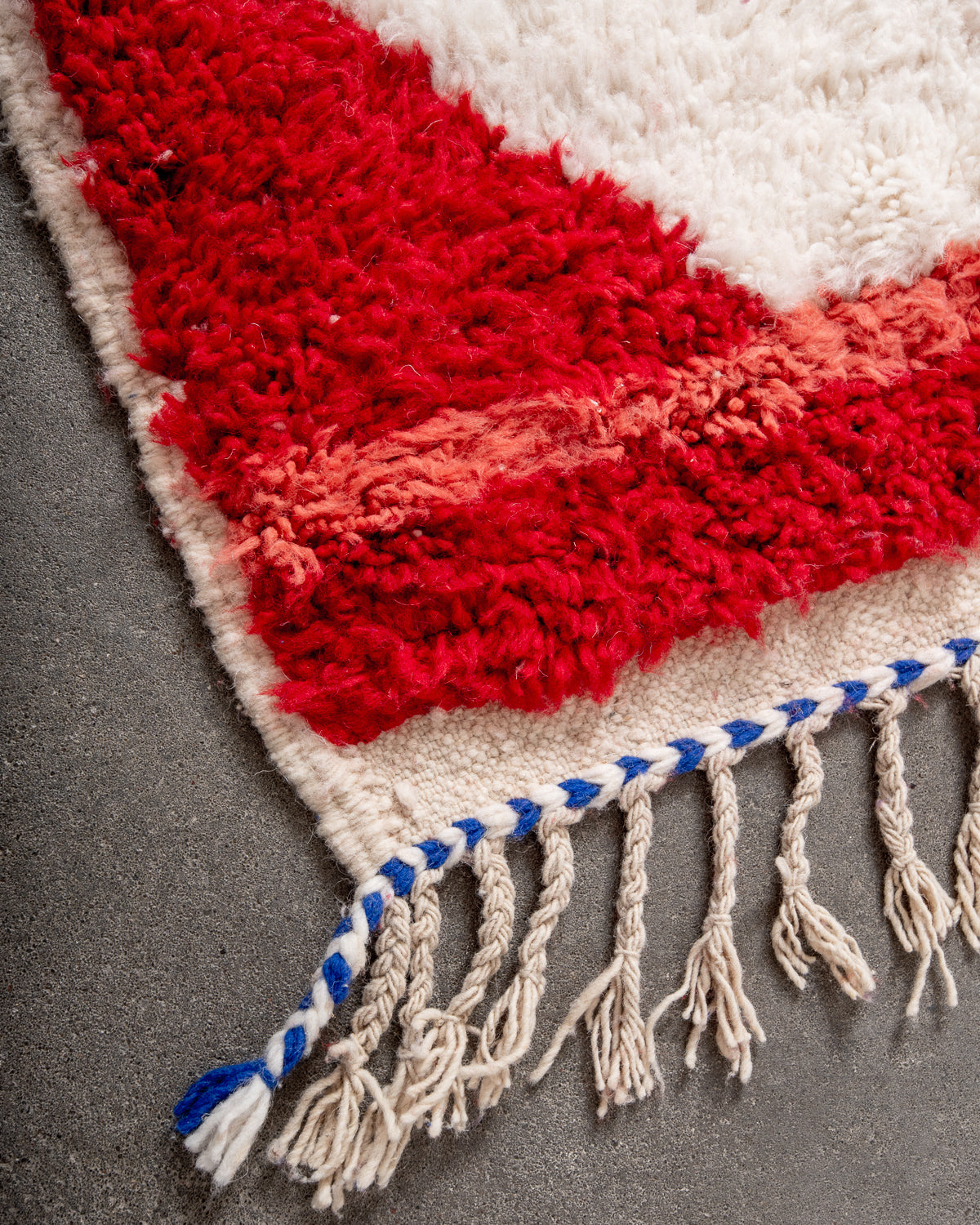 Modern, designer, handcrafted Berber runner rug from Morocco. Beniourain carpet with beautiful colours and patterns and fluffy wool texture.