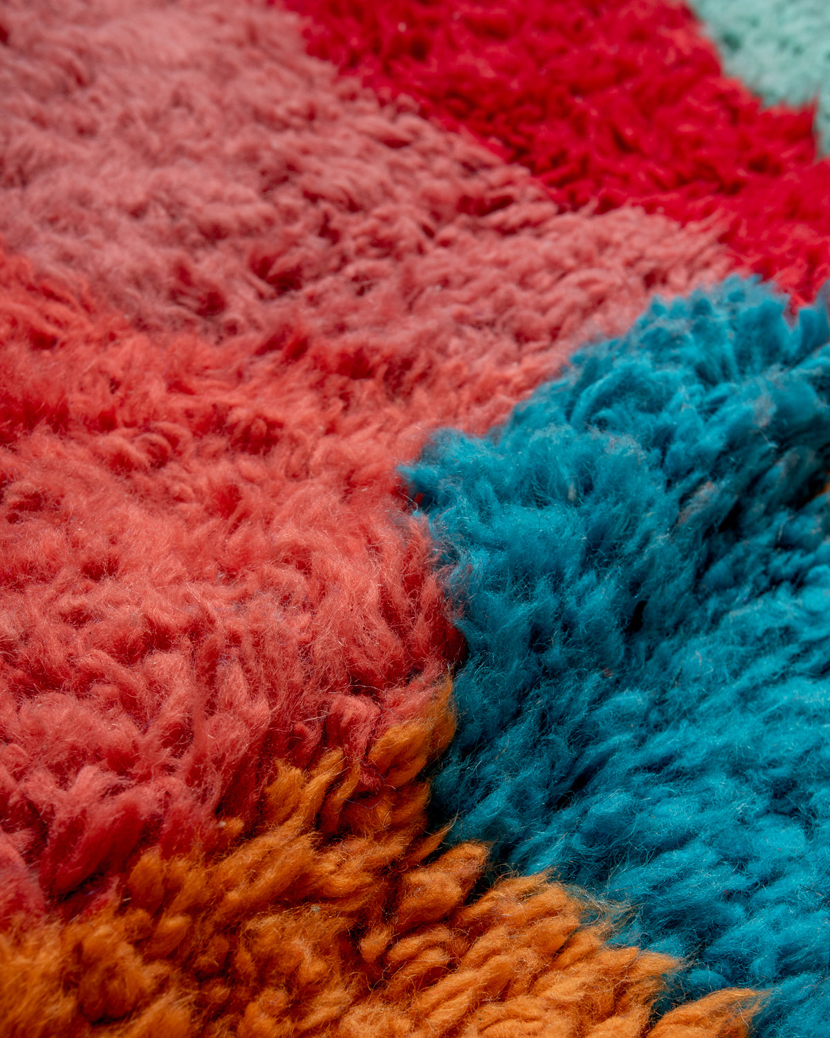 Modern, designer, handcrafted Berber runner rug from Morocco. Beniourain carpet with beautiful colours and patterns and fluffy wool texture.