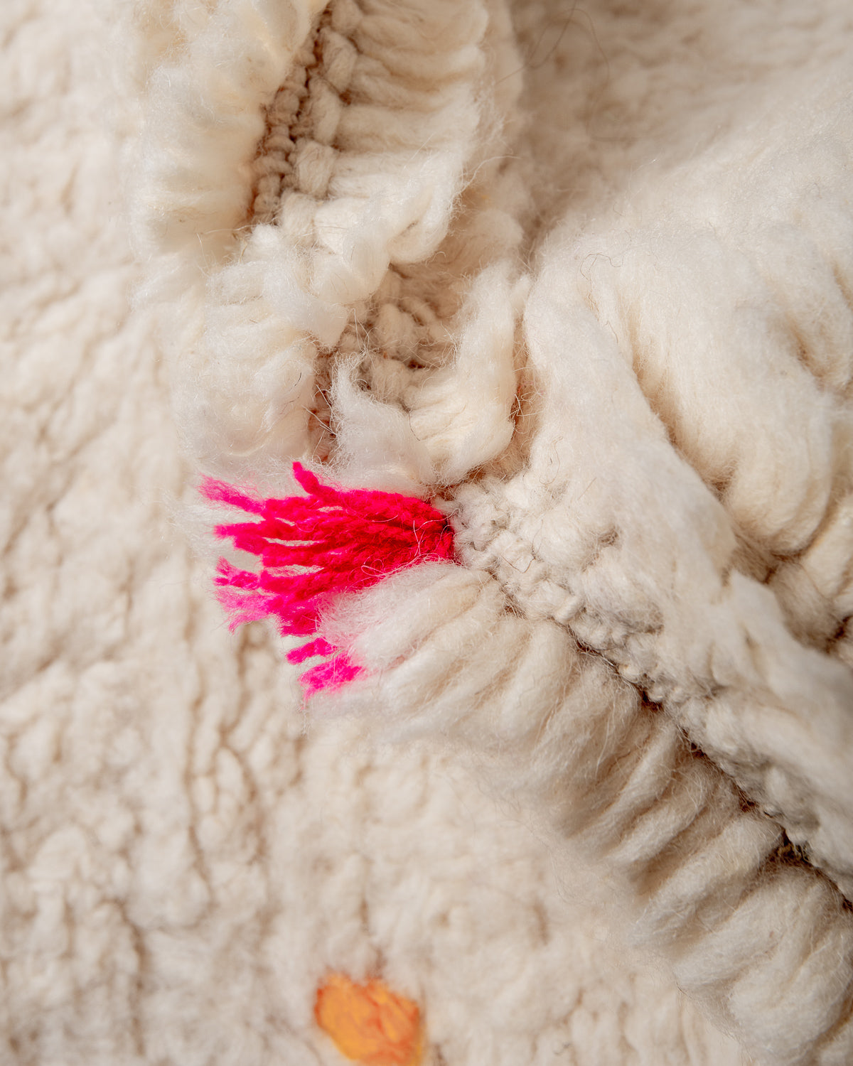 Modern, designer, handcrafted Berber rug from Morocco. Beniourain carpet with beautiful colours and patterns and fluffy wool texture.