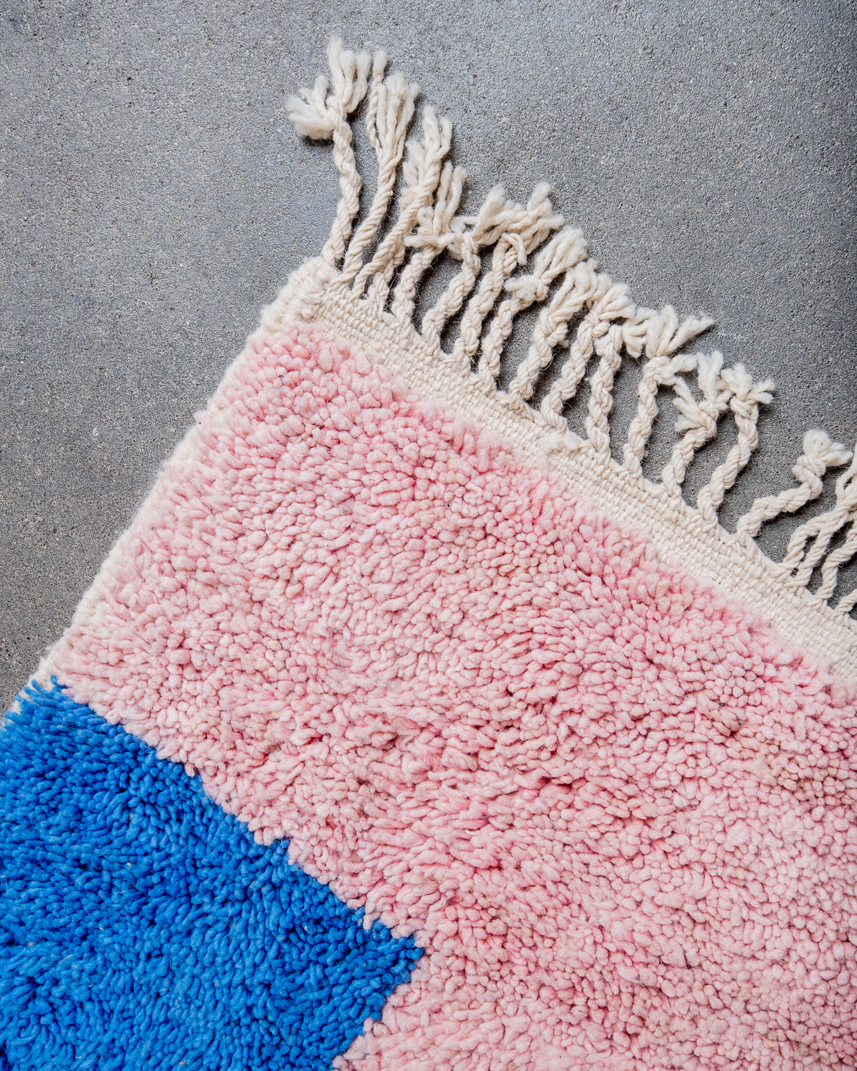 Modern, designer, handcrafted Berber rug from Morocco. Beniourain carpet with beautiful colours and patterns and fluffy wool texture.