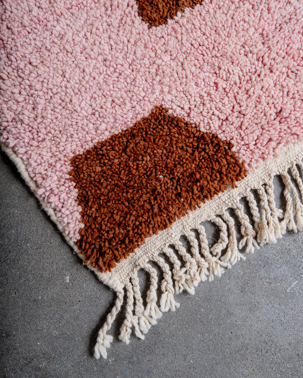 Modern, designer, handcrafted Berber rug from Morocco. Beniourain carpet with beautiful colours and patterns and fluffy wool texture.