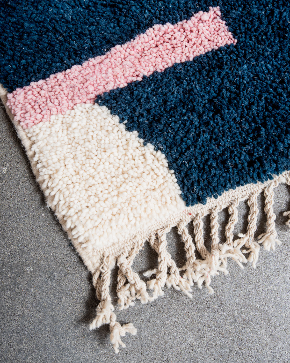 Modern, designer, handcrafted Berber rug from Morocco. Beniourain carpet with beautiful colours and patterns and fluffy wool texture.