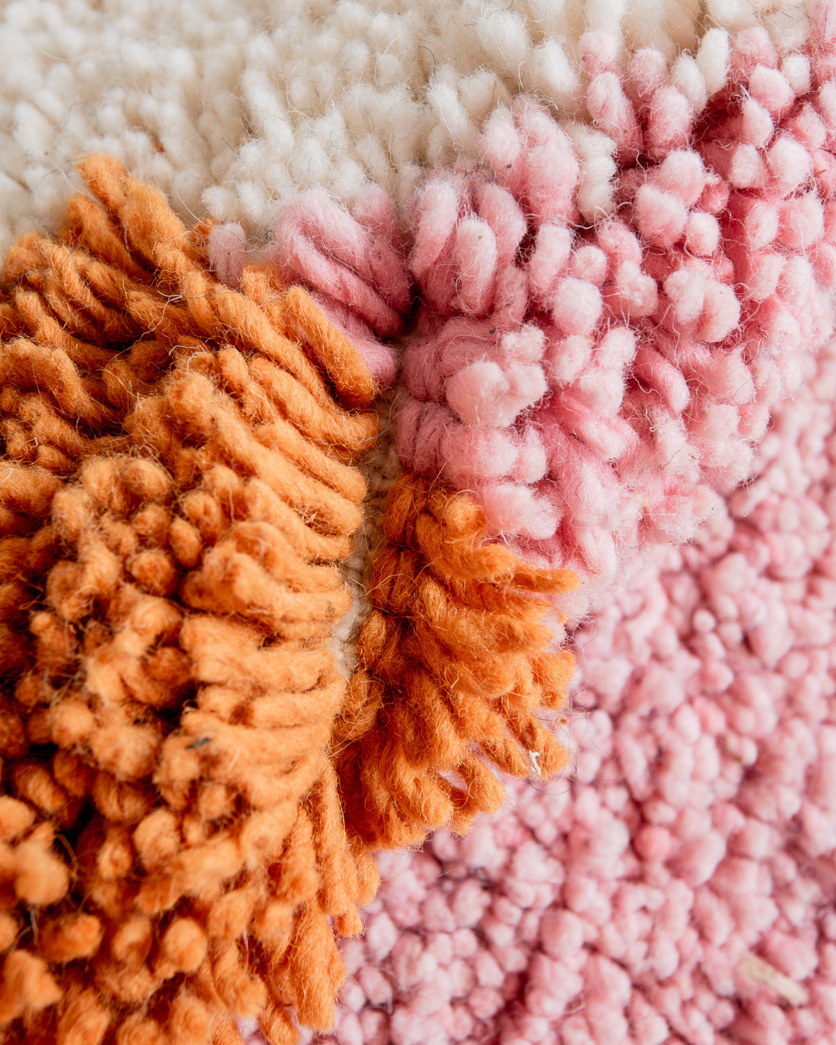 Modern, designer, handcrafted Berber rug from Morocco. Beniourain carpet with beautiful colours and patterns and fluffy wool texture.