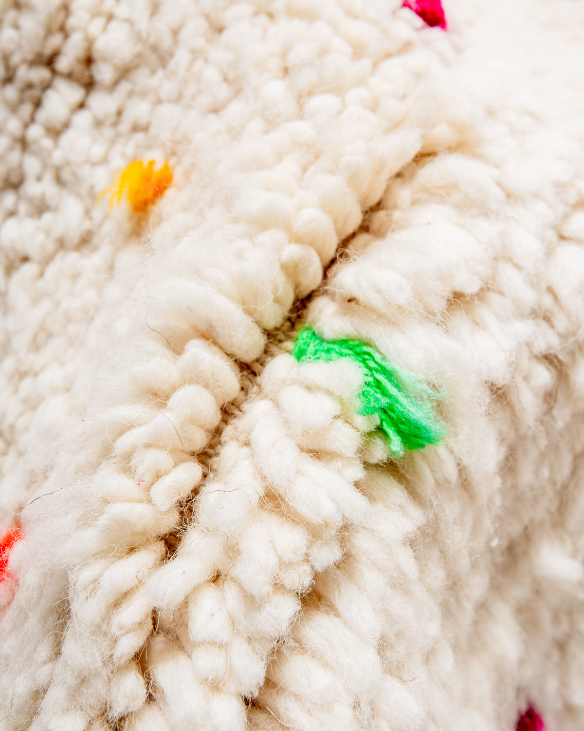 Modern, designer, handcrafted Berber rug from Morocco. Beniourain carpet with beautiful colours and patterns and fluffy wool texture. 