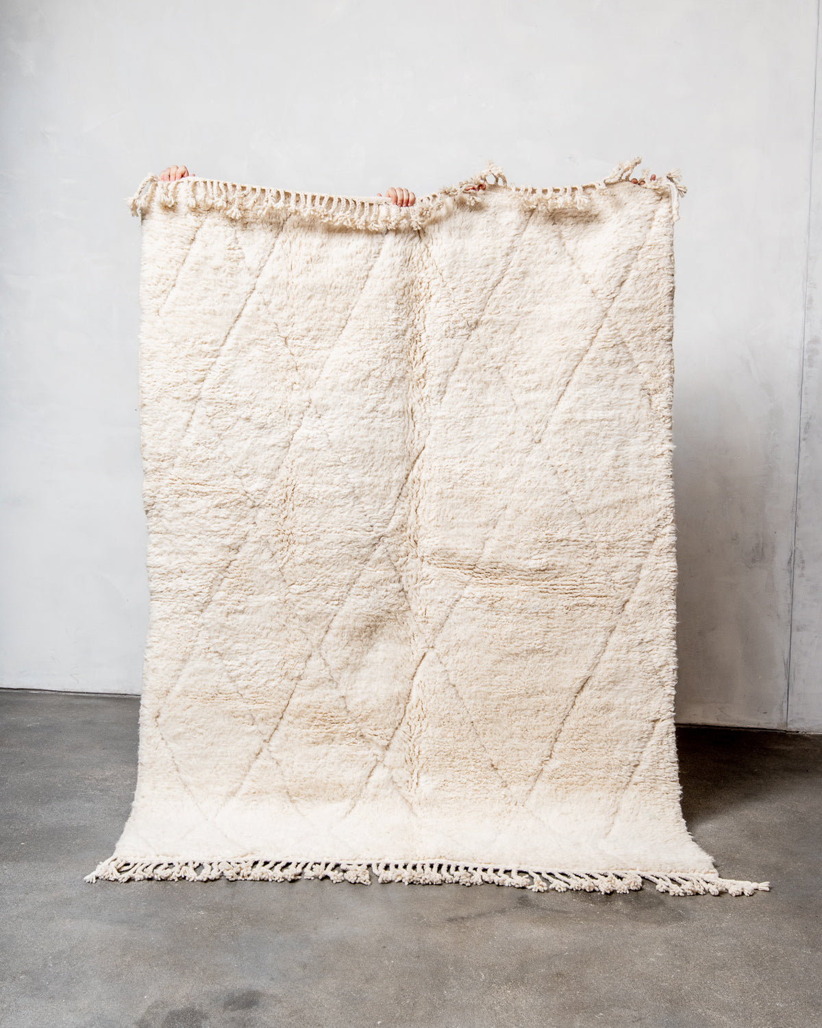 Modern, designer, handcrafted Berber rug from Morocco. Beniourain carpet with minimalist design, natural wool pile and a fluffy texture.