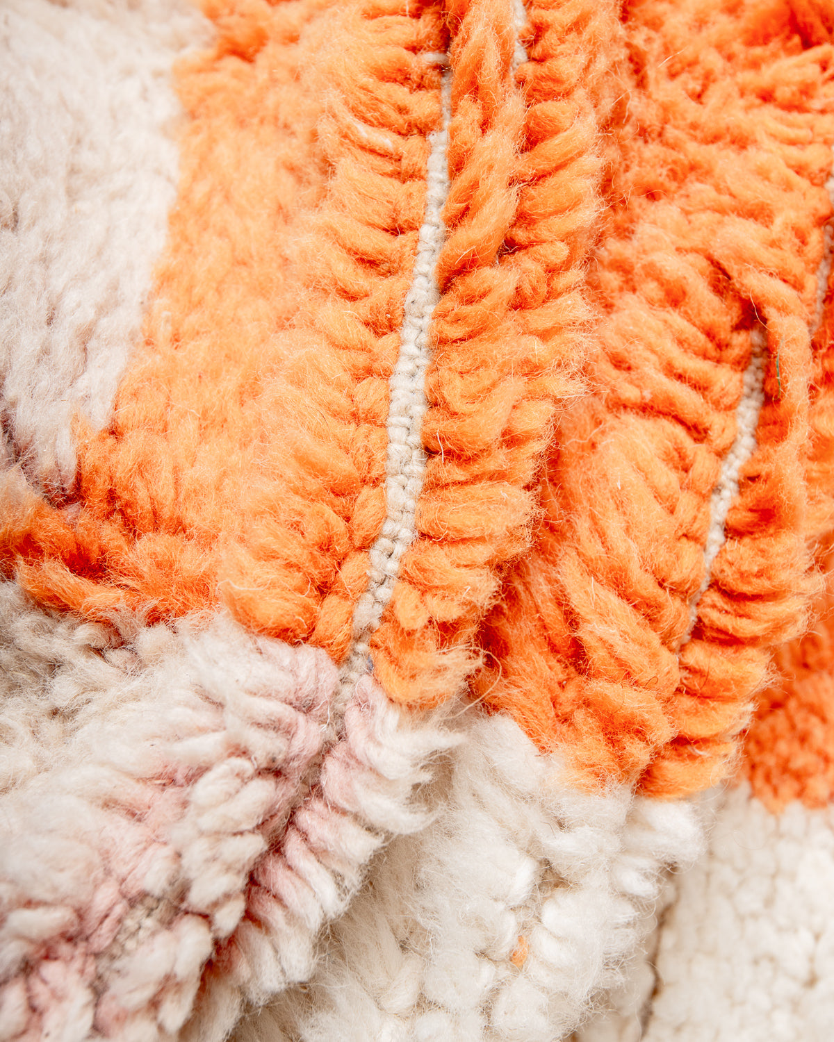 Modern, designer, handcrafted Berber rug from Morocco. Beniourain carpet with beautiful colours and patterns and fluffy wool texture. 