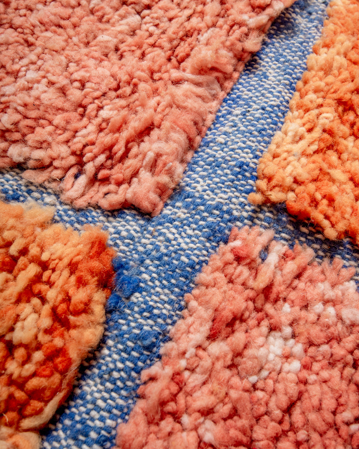 Modern, designer, handcrafted Berber rug from Morocco. Beniourain carpet with beautiful colours and patterns and fluffy wool texture. 