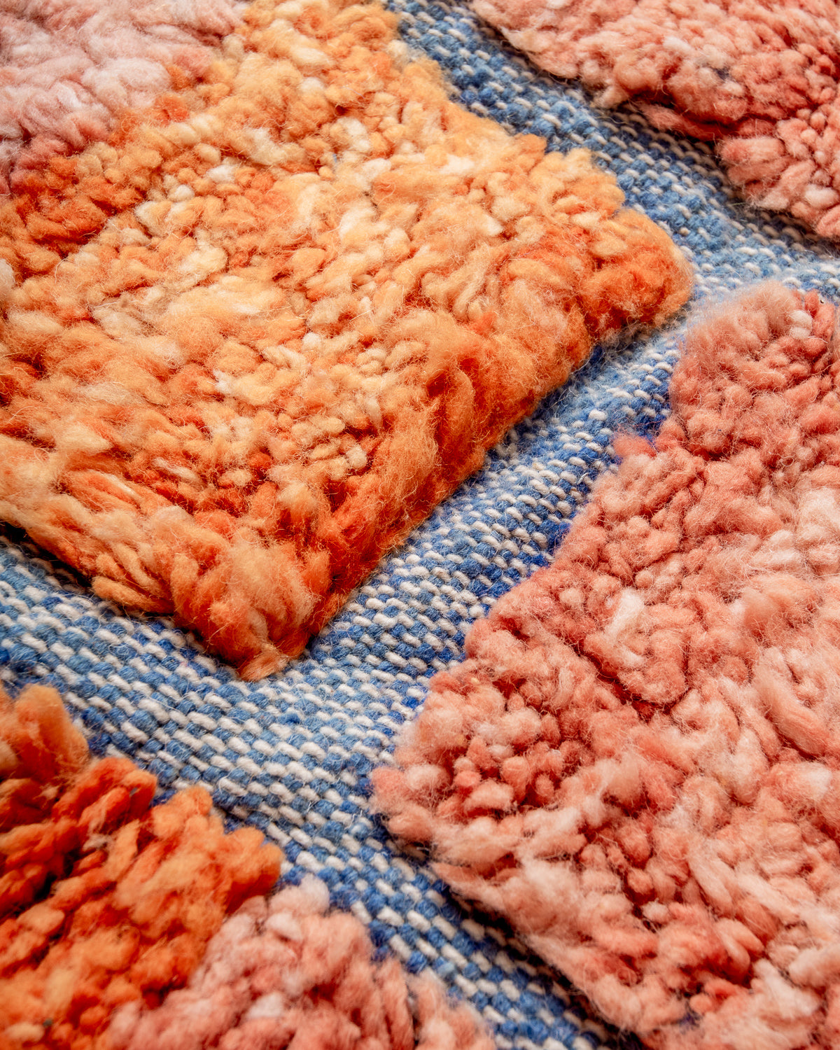 Modern, designer, handcrafted Berber rug from Morocco. Beniourain carpet with beautiful colours and patterns and fluffy wool texture. 