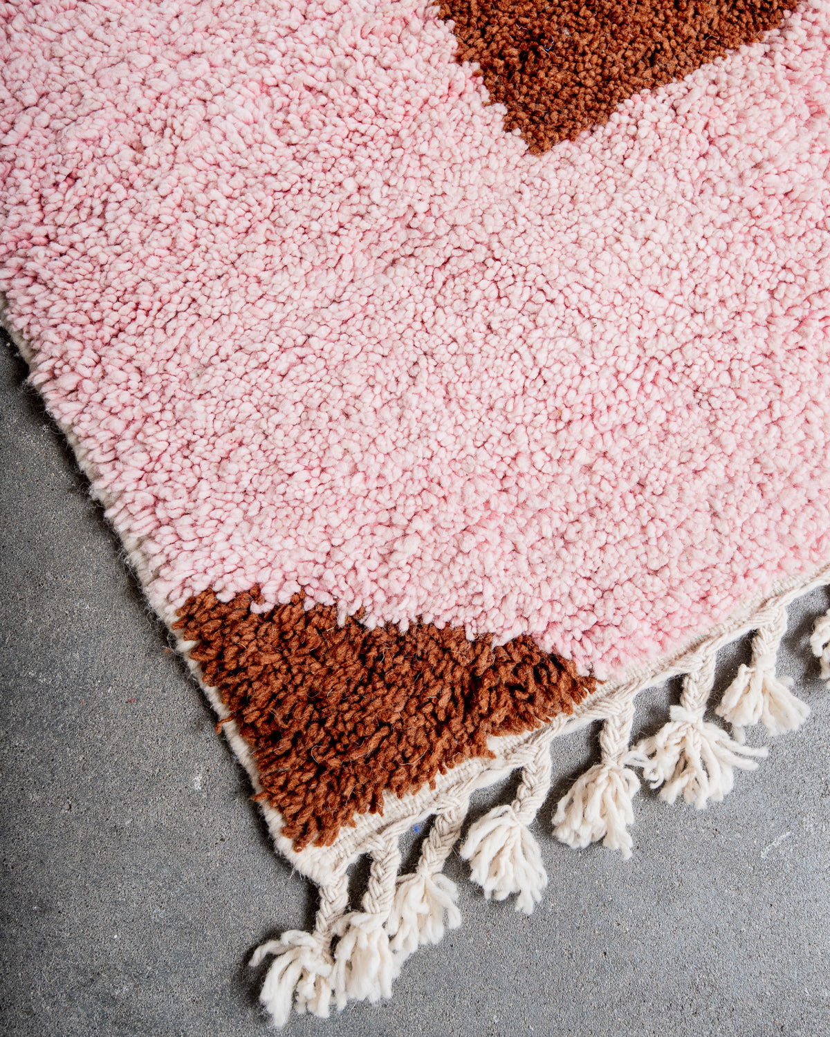 Modern, designer, handcrafted Berber rug from Morocco. Beniourain carpet with beautiful colours and patterns and fluffy wool texture.