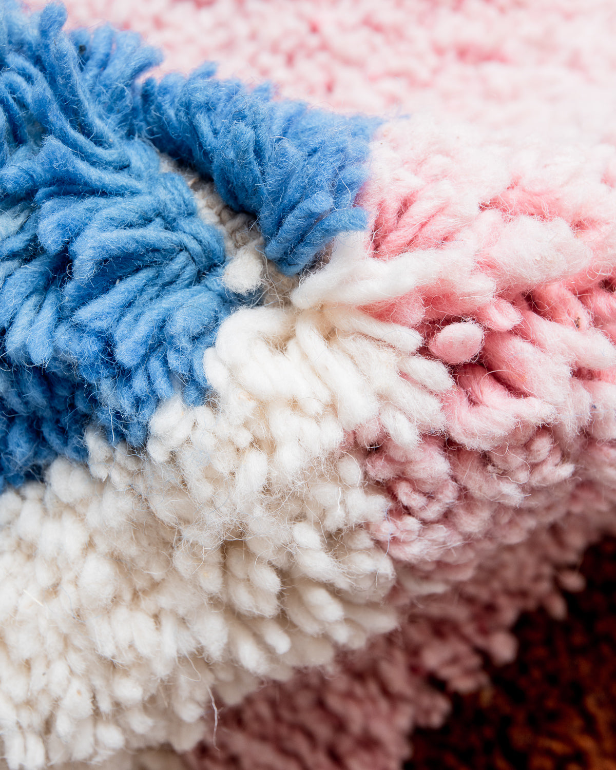 Modern, designer, handcrafted Berber rug from Morocco. Beniourain carpet with beautiful colours and patterns and fluffy wool texture.