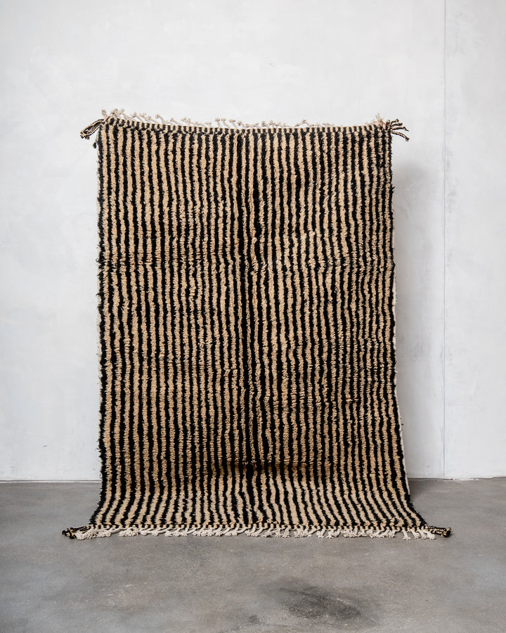 Modern, designer, handcrafted Berber rug from Morocco. Beniourain carpet with beautiful colours and patterns and fluffy wool texture. 