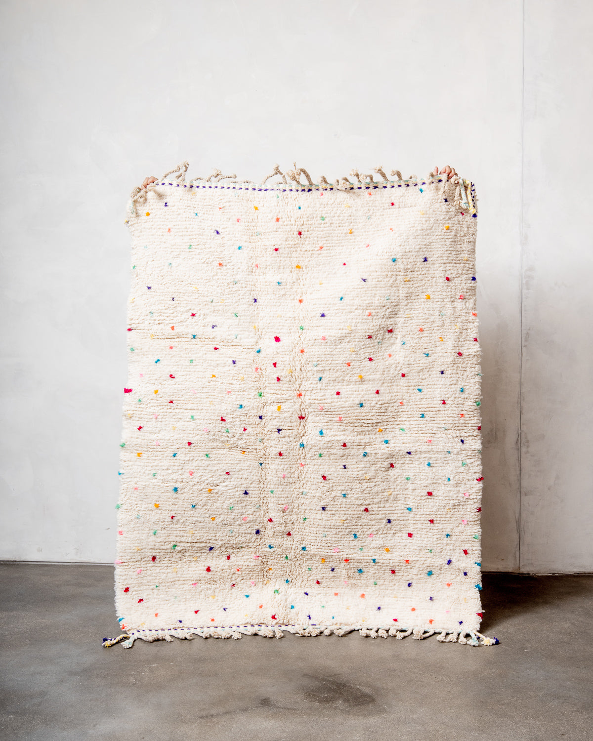 Modern, designer, handcrafted Berber rug from Morocco. Beniourain carpet with beautiful colours and patterns and fluffy wool texture. 