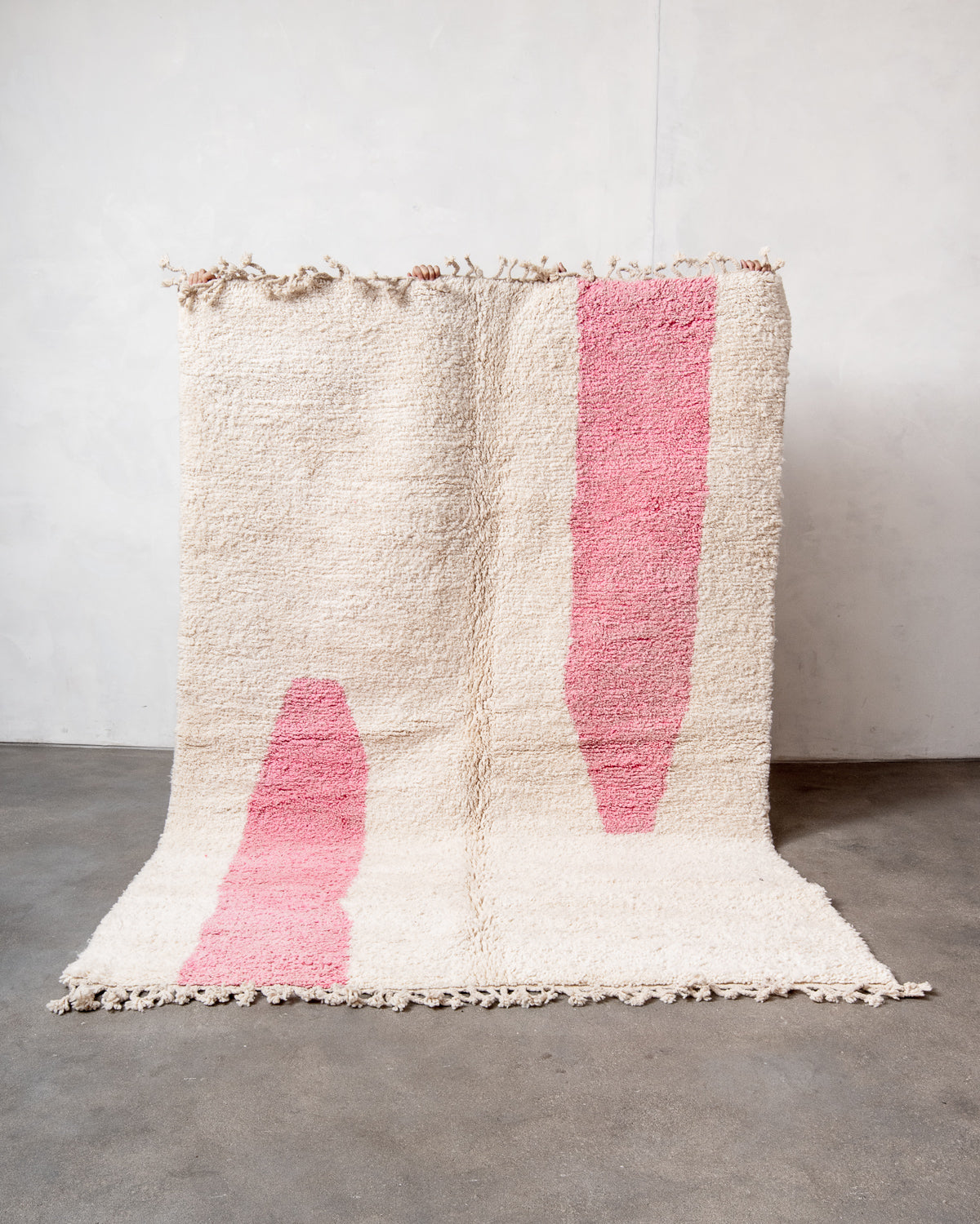 Modern, designer, handcrafted Berber rug from Morocco. Beniourain carpet with beautiful colours and patterns and fluffy wool texture. 