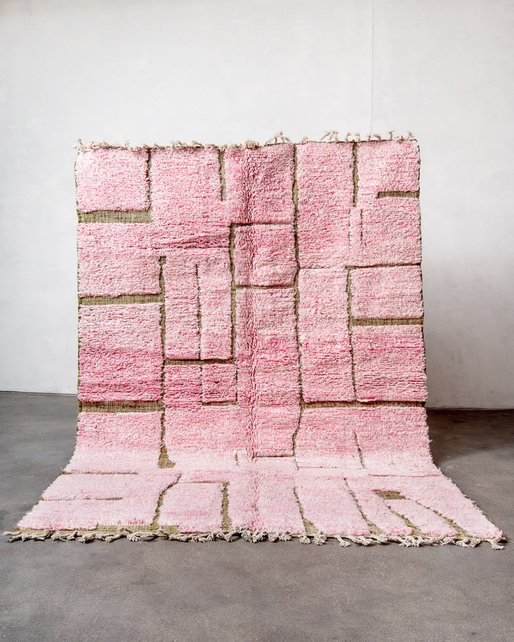 Modern, designer, handcrafted Berber rug from Morocco. Beniourain carpet with beautiful colours and patterns and fluffy wool texture. 