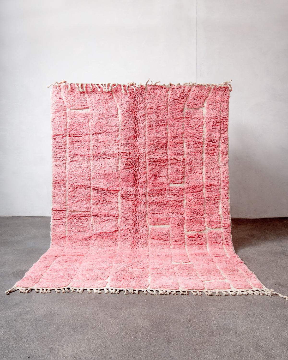 Modern, designer, handcrafted Berber rug from Morocco. Beniourain carpet with beautiful colours and patterns and fluffy wool texture. 