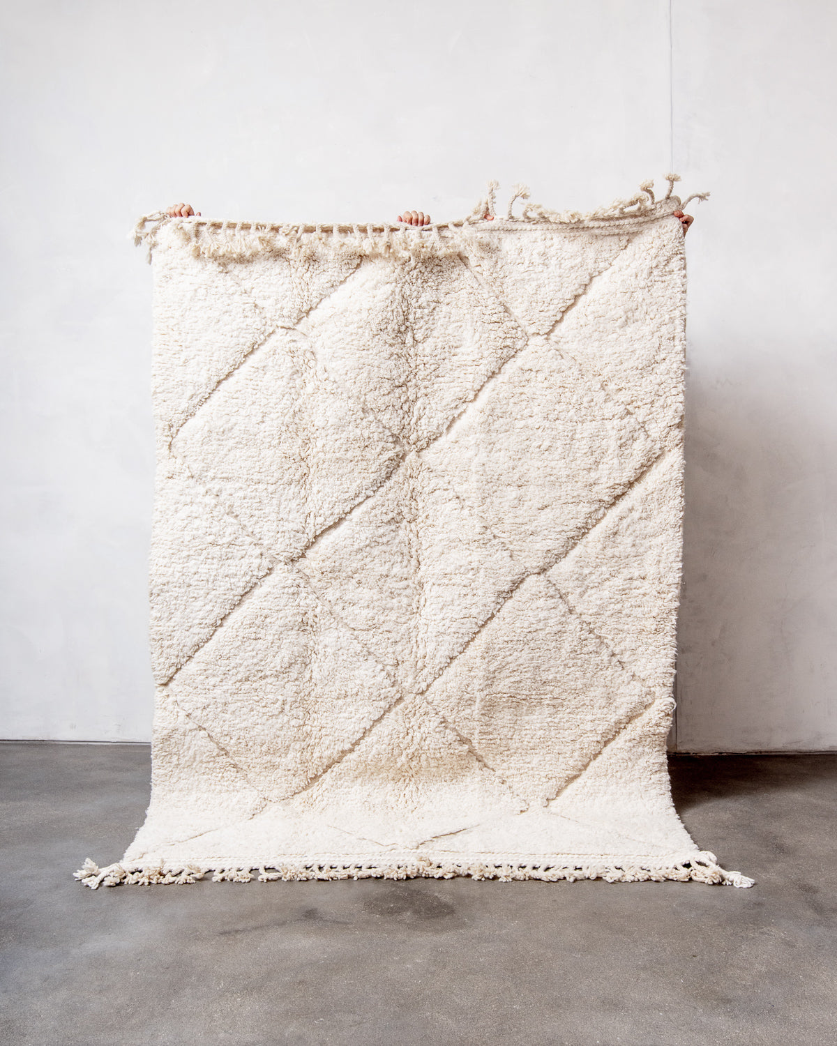 Modern, designer, handcrafted Berber rug from Morocco. Beniourain carpet with minimalist design, natural wool pile and a fluffy texture.