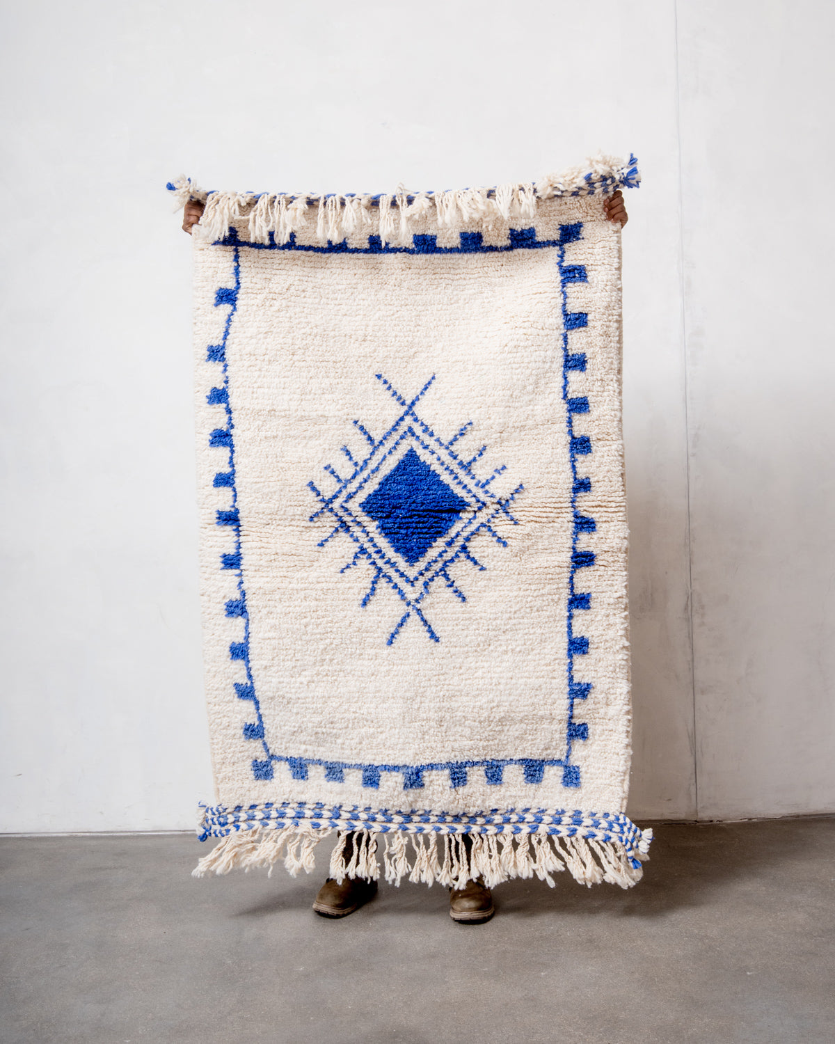 Modern, designer, handcrafted Berber rug from Morocco. Beniourain carpet with beautiful colours and patterns and fluffy wool texture. 