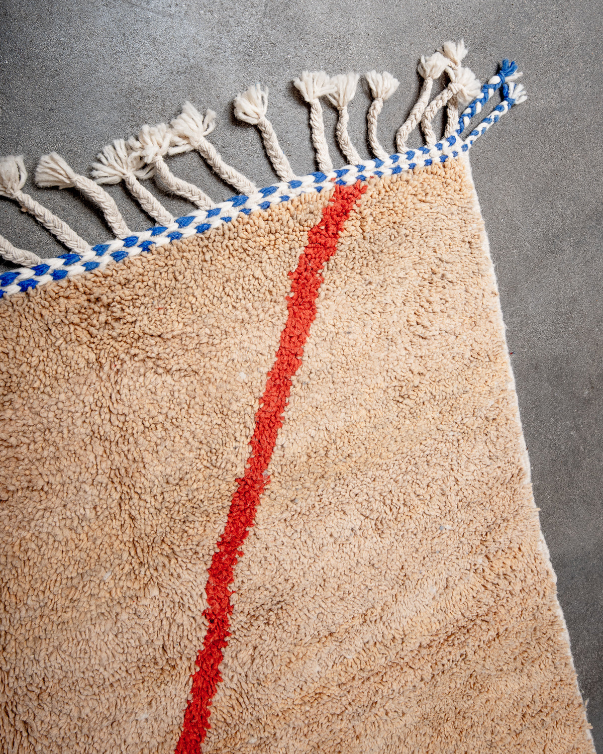 Modern, designer, handcrafted Berber rug from Morocco. Beniourain carpet with beautiful colours and patterns and fluffy wool texture.