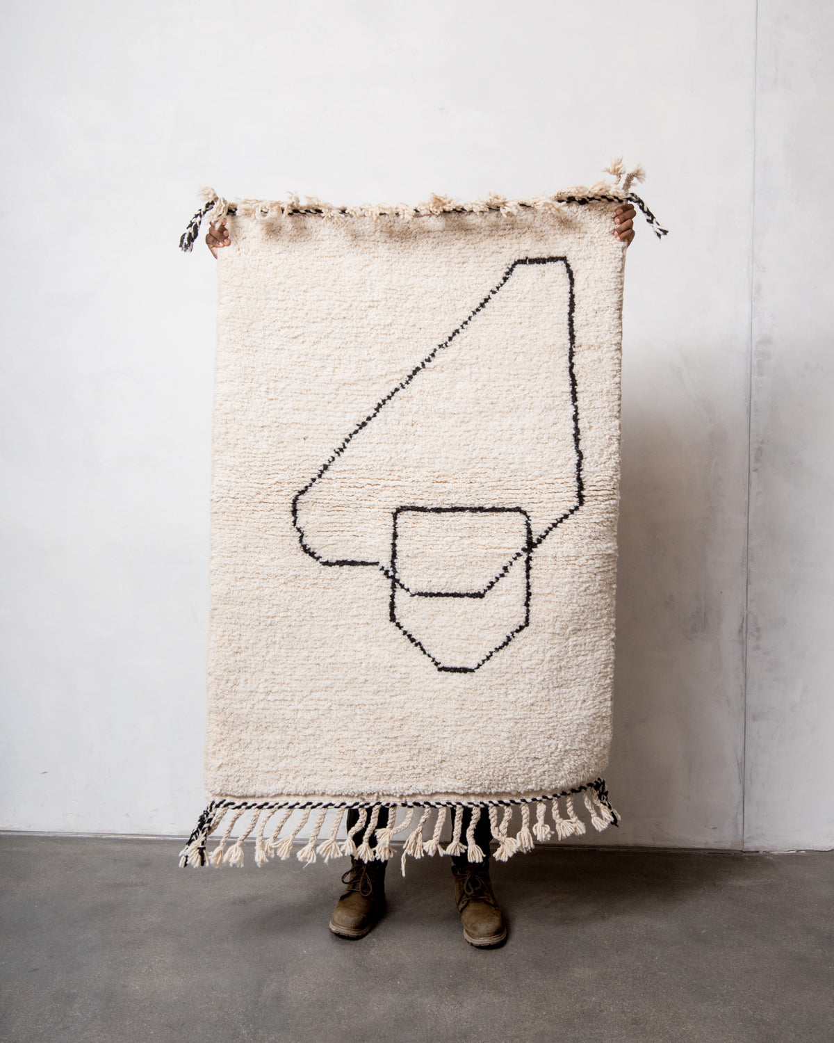 Modern, designer, handcrafted Berber rug from Morocco. Beniourain carpet with minimalist design, natural wool pile and a fluffy texture.