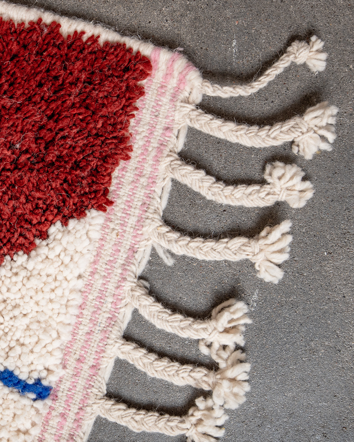 Modern, designer, handcrafted Berber rug from Morocco. Beniourain carpet with beautiful colours and patterns and fluffy wool texture.