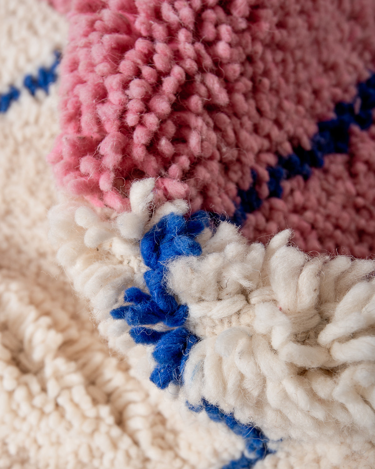 Modern, designer, handcrafted Berber rug from Morocco. Beniourain carpet with beautiful colours and patterns and fluffy wool texture.