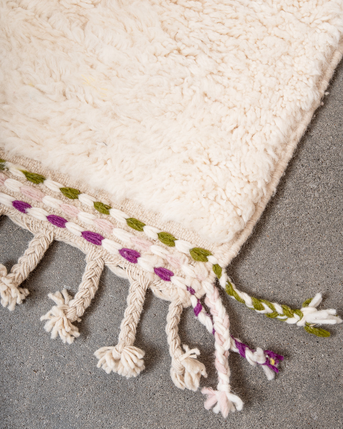 Modern, designer, handcrafted Berber rug from Morocco. Beniourain carpet with beautiful colours and patterns and fluffy wool texture.