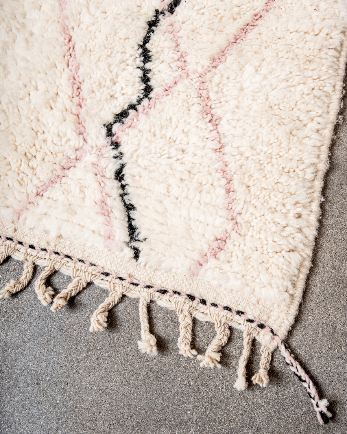 Modern, designer, handcrafted Berber rug from Morocco. Beniourain carpet with beautiful colours and patterns and fluffy wool texture.