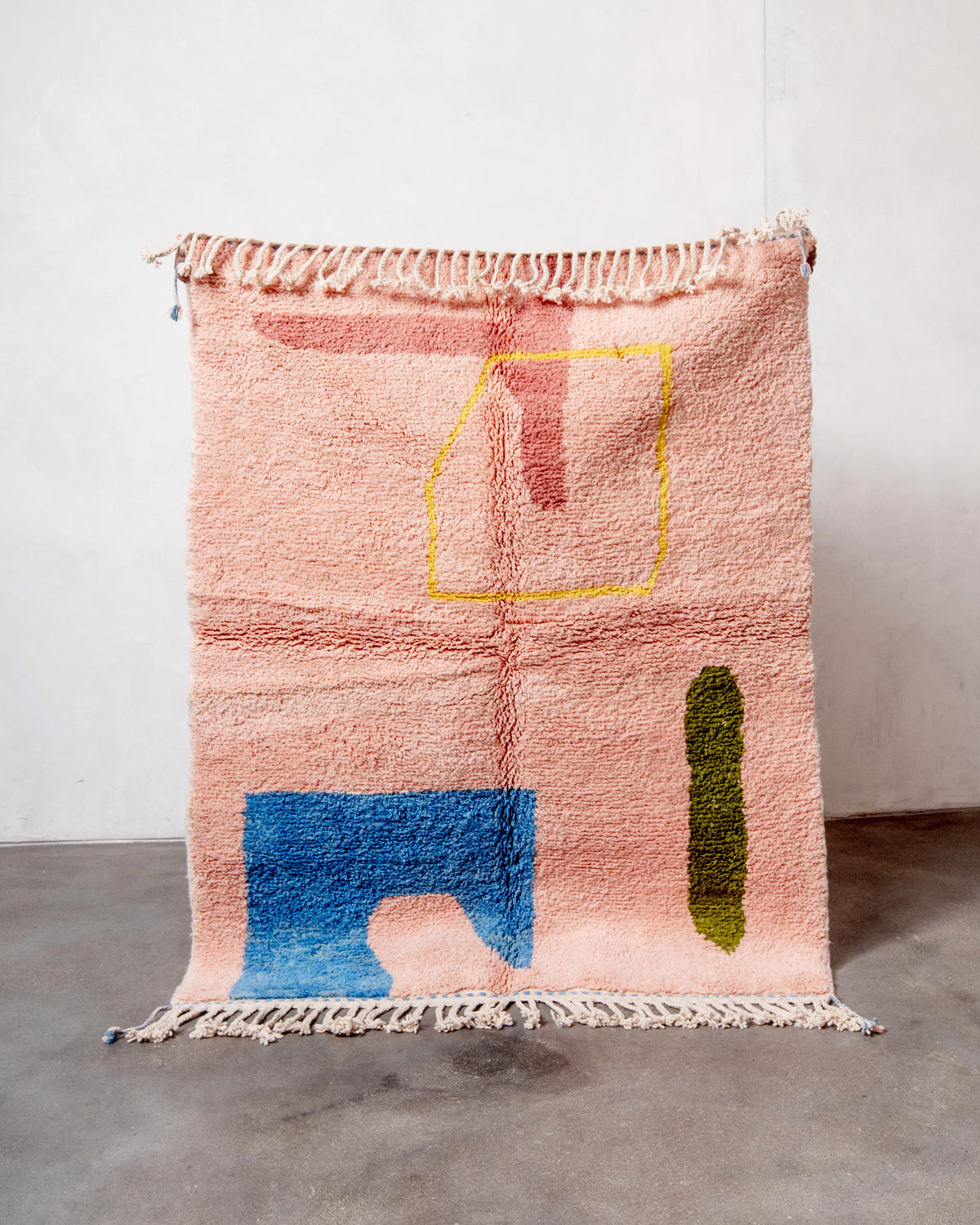 Modern, designer, handcrafted Berber rug from Morocco. Beniourain carpet with beautiful colours and patterns and fluffy wool texture. 