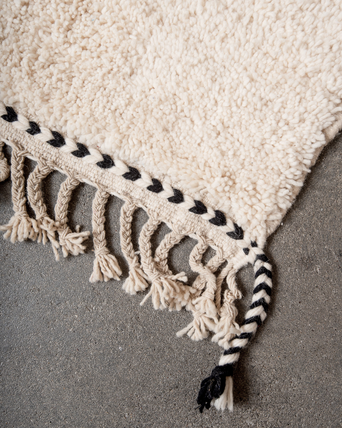 Modern, designer, handcrafted Berber rug from Morocco. Beniourain carpet with beautiful colours and patterns and fluffy wool texture.