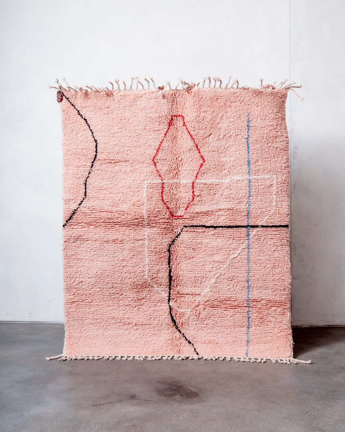 odern, designer, handcrafted Berber rug from Morocco. Beniourain carpet with beautiful colours and patterns and fluffy wool texture. 