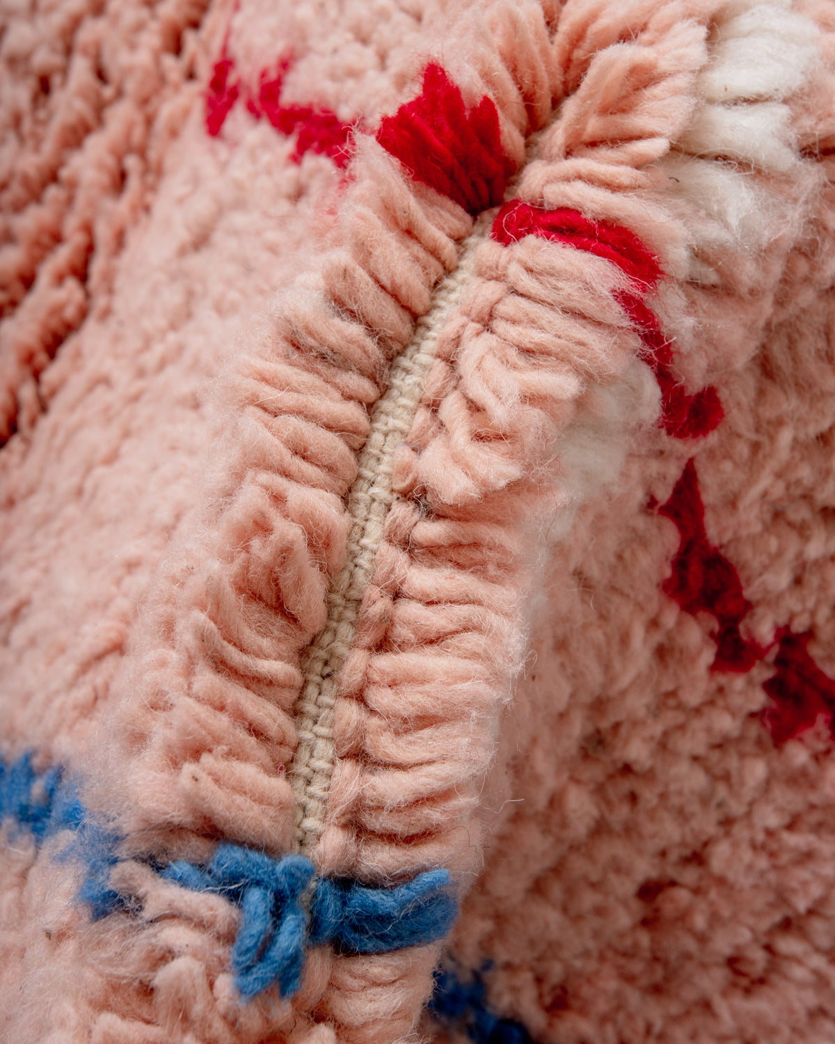 Modern, designer, handcrafted Berber rug from Morocco. Beniourain carpet with beautiful colours and patterns and fluffy wool texture.