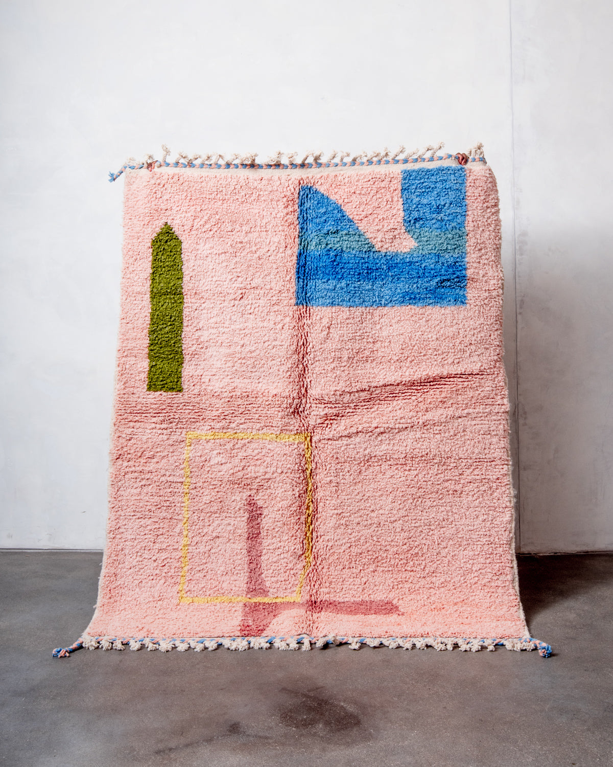 odern, designer, handcrafted Berber rug from Morocco. Beniourain carpet with beautiful colours and patterns and fluffy wool texture. 