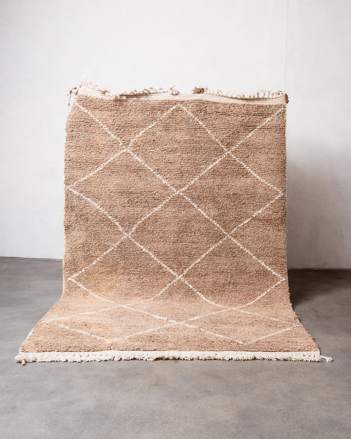 Modern, designer, handcrafted Berber rug from Morocco. Beniourain carpet with beautiful colours and patterns and fluffy wool texture. 