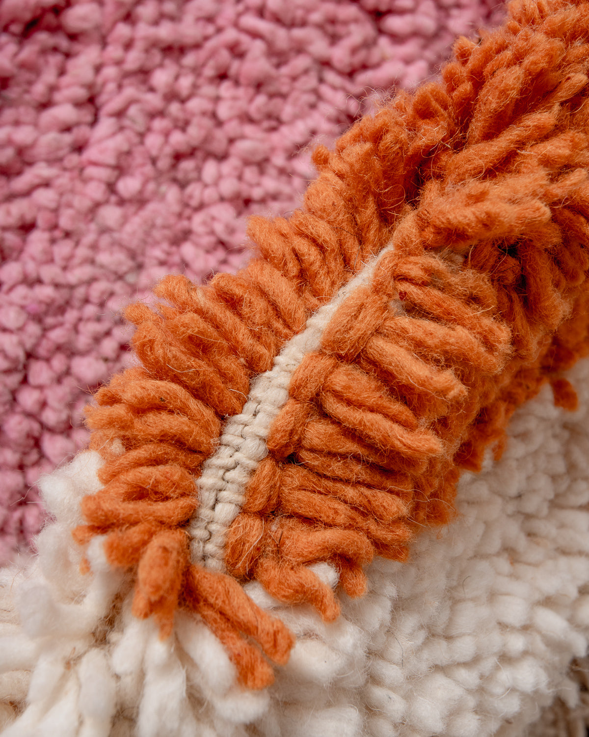 Modern, designer, handcrafted Berber rug from Morocco. Beniourain carpet with beautiful colours and patterns and fluffy wool texture.