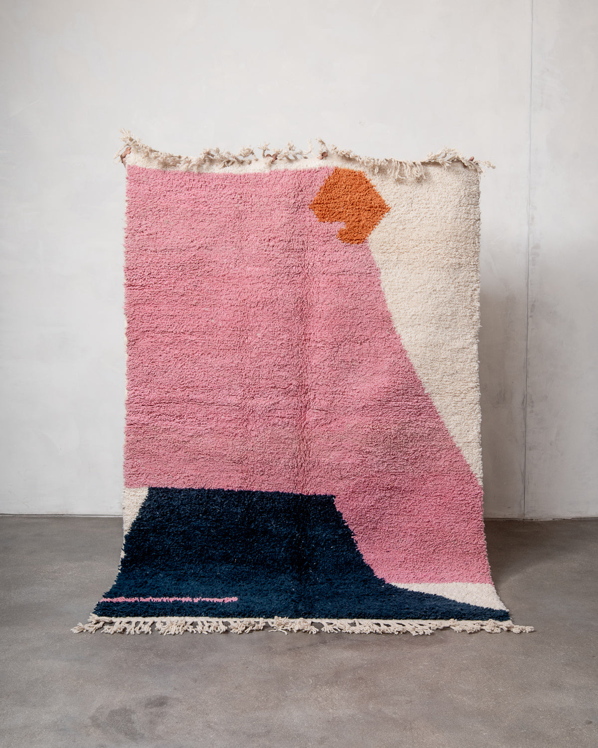 Modern, designer, handcrafted Berber rug from Morocco. Beniourain carpet with beautiful colours and patterns and fluffy wool texture.