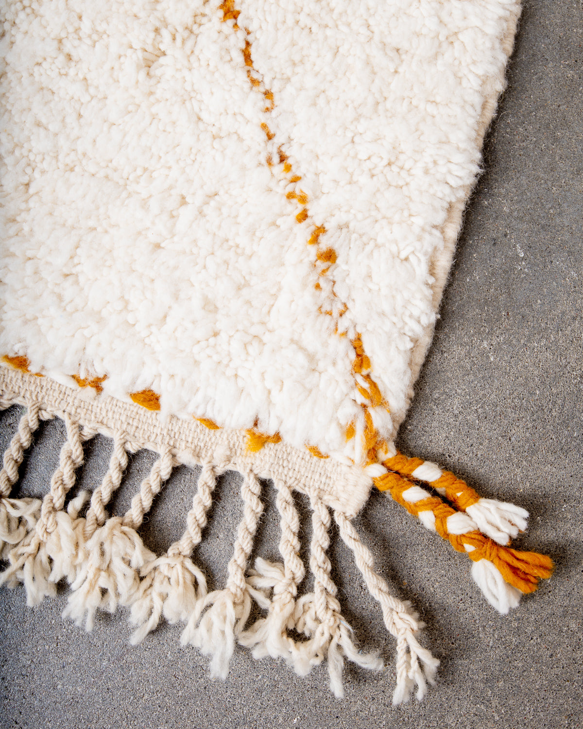 Modern, designer, handcrafted Berber rug from Morocco. Beniourain carpet with beautiful colours and patterns and fluffy wool texture. 
