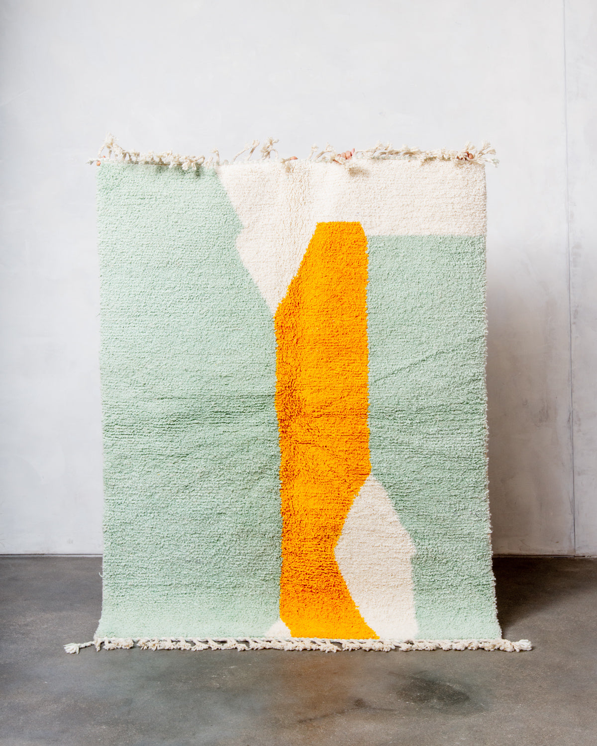 Modern, designer, handcrafted Berber rug from Morocco. Beniourain carpet with beautiful colours and patterns and fluffy wool texture. 