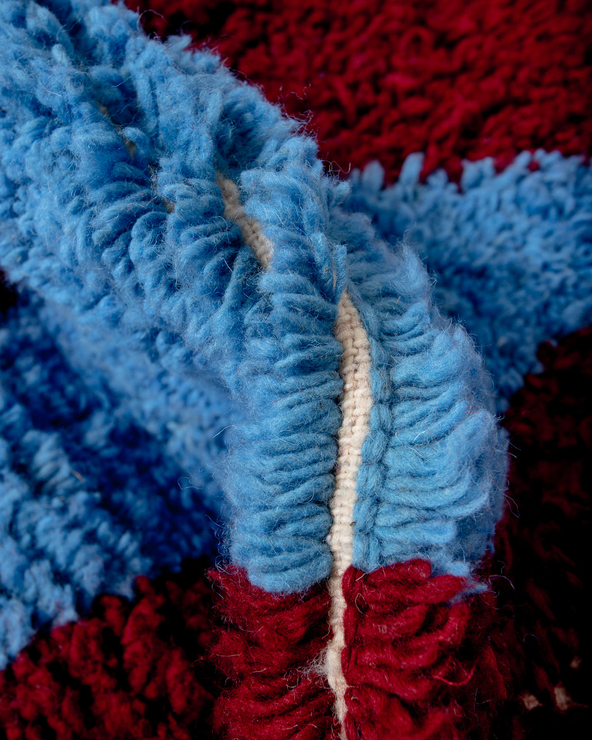 Modern, designer, handcrafted Berber rug from Morocco. Beniourain carpet with beautiful colours and patterns and fluffy wool texture. 