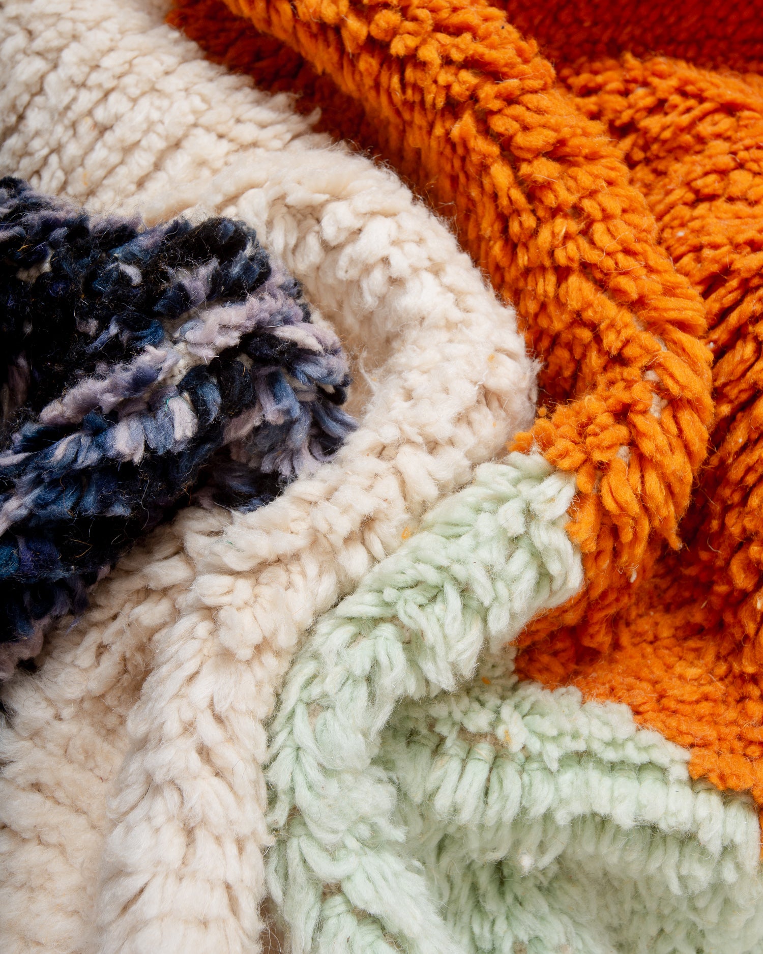 Modern, designer, handcrafted Berber rug from Morocco. Beniourain carpet with beautiful colours and patterns and fluffy wool texture. 