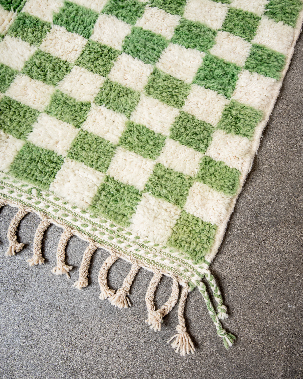 Modern, designer, handcrafted Berber rug from Morocco. Beniourain carpet with beautiful colours and patterns and fluffy wool texture.