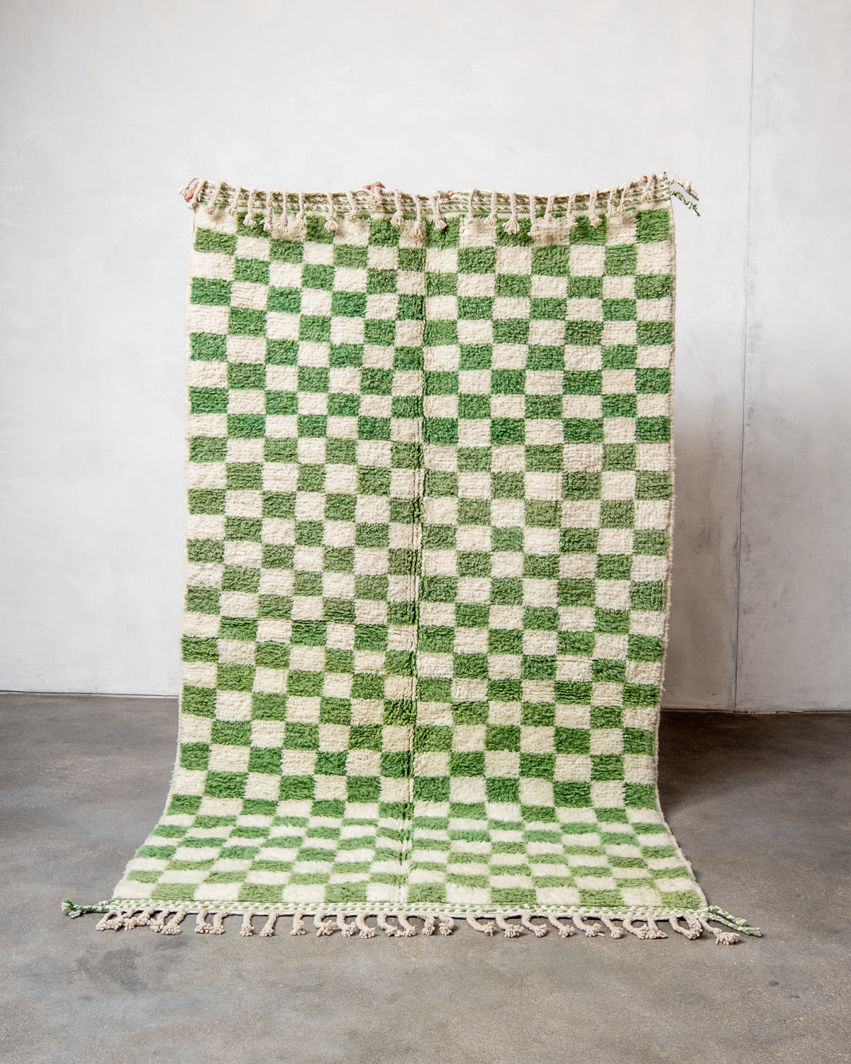 Modern, designer, handcrafted Berber rug from Morocco. Beniourain carpet with beautiful colours and patterns and fluffy wool texture.